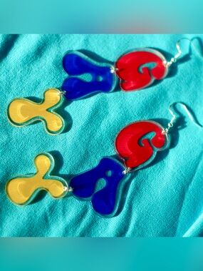 Colorful GAY statement earrings in primary colours Red, Blue & Yellow Silver 925
